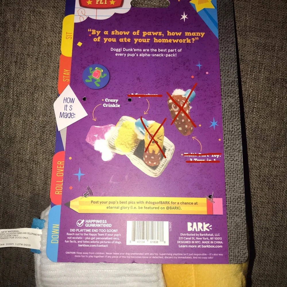 Bark Focal Teachers Pet Doggi Dunk Ems Crinkle Plush Puzzle Dog Replacement Toy